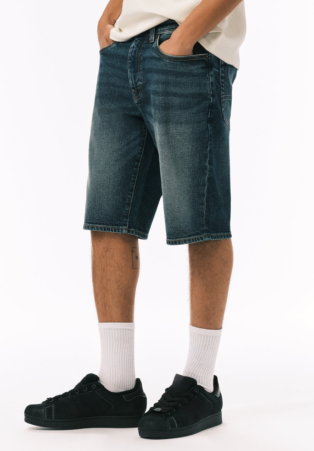 Dean Men's Relaxed Straight Denim Short, Indigo Contrasted