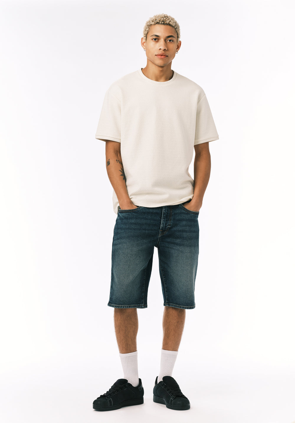 Relaxed Straight Dean Men's Denim Shorts, Indigo Contrasted