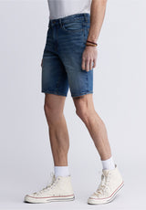 Buffalo David Bitton Relaxed Straight Dean Men's Denim Shorts in Vintage and Contrasted Blue - BM22968 Color INDIGO