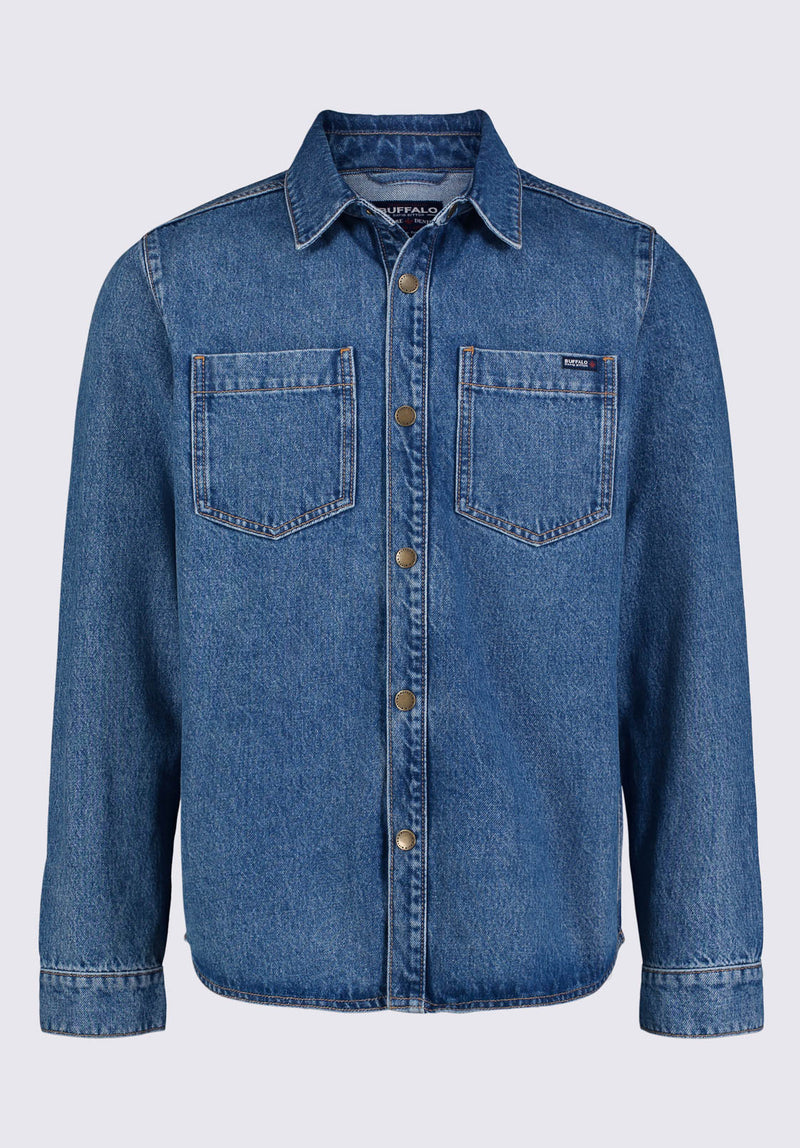 Buffalo David Bitton Sloan Men’s Long-Sleeve Denim Shirt in Authentic Blue - BM22976 Color 