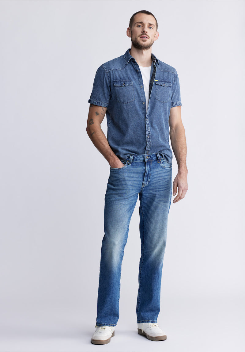 Buffalo David Bitton Relaxed Straight Driven Men's Jeans in Heavily Sanded Wash - BM22986 Color INDIGO