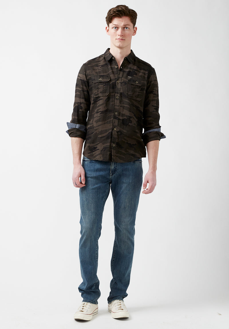 Shane Men's Long-Sleeve Denim Shirt in Indigo Plaid - BM22937