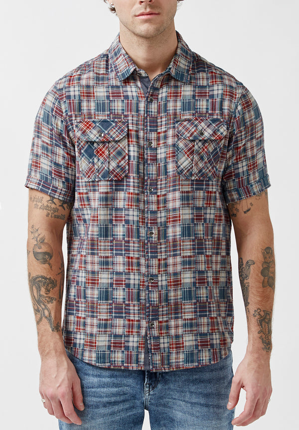 Buffalo David Bitton Soqut Garnet Short-Sleeve Men’s Shirt - BM23891 Color GARNET