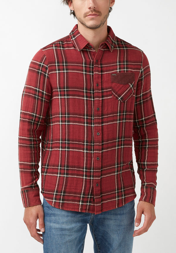 Buffalo David Bitton Sujay Red Plaid Men's Long Sleeve Shirt - BM24117 Color RUBY