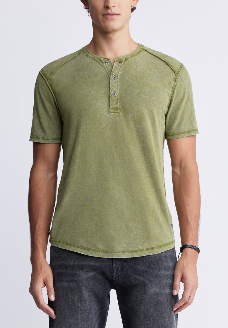 Buffalo David Bitton Kitte Men's Henley T-shirt in Green - BM24245 Color SPHAGNUM