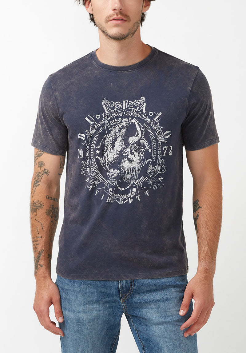 Buffalo David Bitton Tabbet Blue Men's Graphic T-Shirt - BM24256 Color MIDNIGHT BLUE