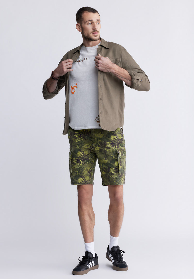 Buffalo David Bitton Sadaat Men's Long Sleeve Utility Shirt in Sphagnum Green - BM24278 Color SPHAGNUM