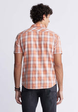 Buffalo David Bitton Sazid Men's Short Sleeve Plaid Shirt in Tangerine - BM24281 Color TANGERINE
