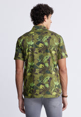 Buffalo David Bitton Sayool Men’s Woven Short Sleeve Shirt in Leaf Print, Moss Green - BM24282 Color SPHAGNUM