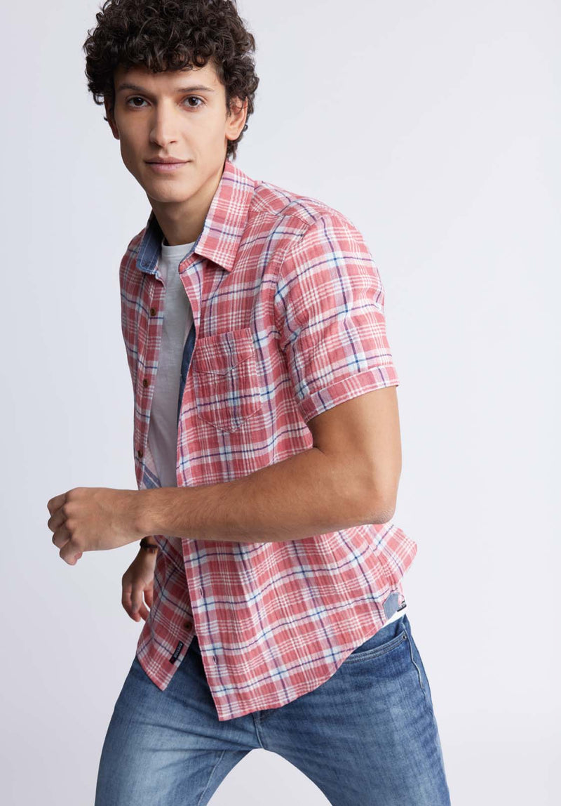 Buffalo David Bitton Sirilo Men’s Plaid Short Sleeve Shirt In Mineral Red - BM24283 Color MINERAL RED