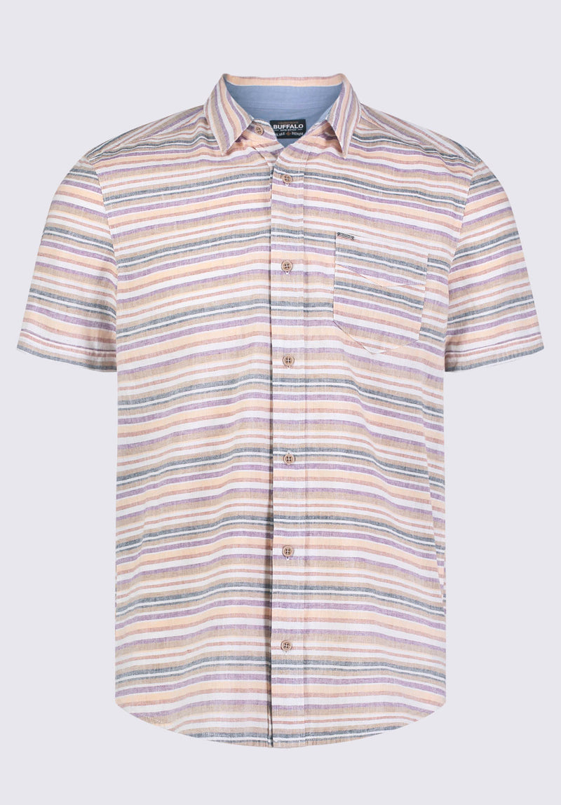 Buffalo David Bitton Sotaro Men's Short Sleeve Striped Shirt in Peach Sunset - BM24301 Color 