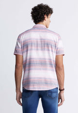 Buffalo David Bitton Siboa Men's Short Sleeve Striped Shirt in Mineral Red - BM24303 Color MINERAL RED