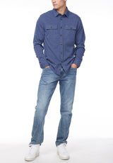 Buffalo David Bitton Sigge Blue Twill Men's Blanket Shirt - BM24307 Color MIRAGE