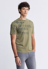 Buffalo David Bitton Taylor Men's Printed T-shirt in Sphagnum Green - BM24312 Color SPHAGNUM
