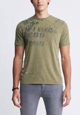 Buffalo David Bitton Taylor Men's Printed T-shirt in Sphagnum Green - BM24312 Color SPHAGNUM