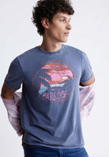 Buffalo David Bitton Ticross Men's Printed T-shirt in Blue Depths - BM24319 Color BLUE DEPTHS