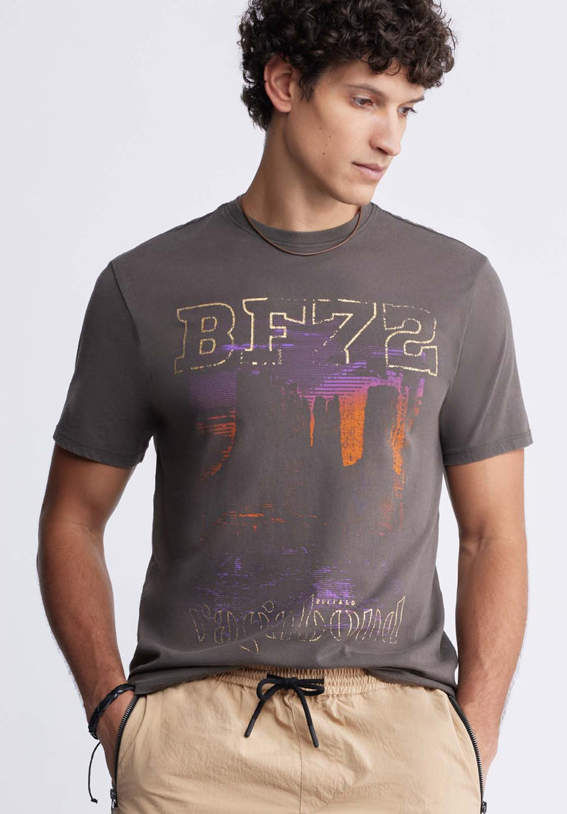 Buffalo David Bitton Tomer Men's Graphic T-shirt in Charcoal Grey - BM24324 Color CHARCOAL