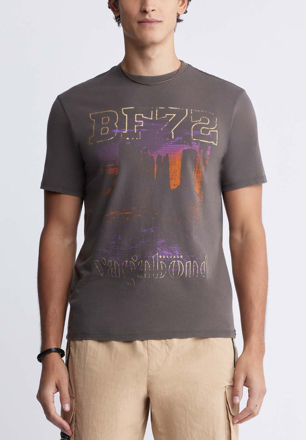 Buffalo David Bitton Tomer Men's Graphic T-shirt in Charcoal Grey - BM24324 Color CHARCOAL