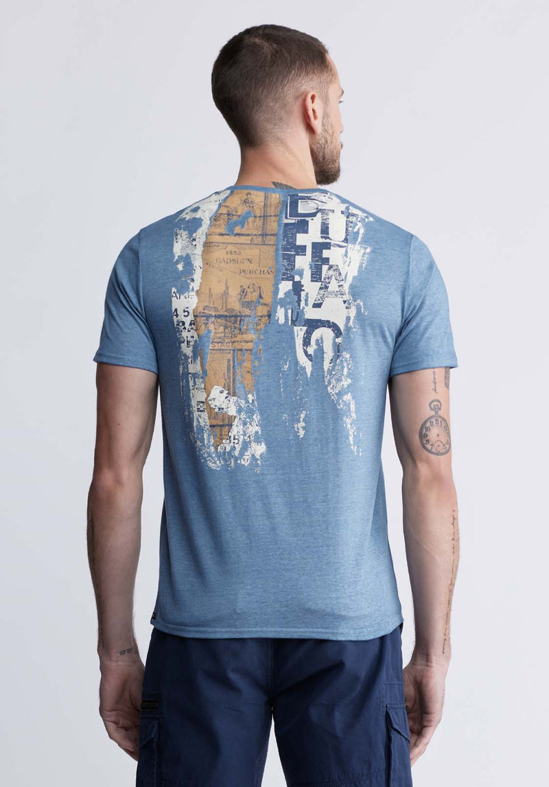Buffalo David Bitton Tobras Men's Graphic T-shirt in Mirage Blue - BM24325 Color MIRAGE