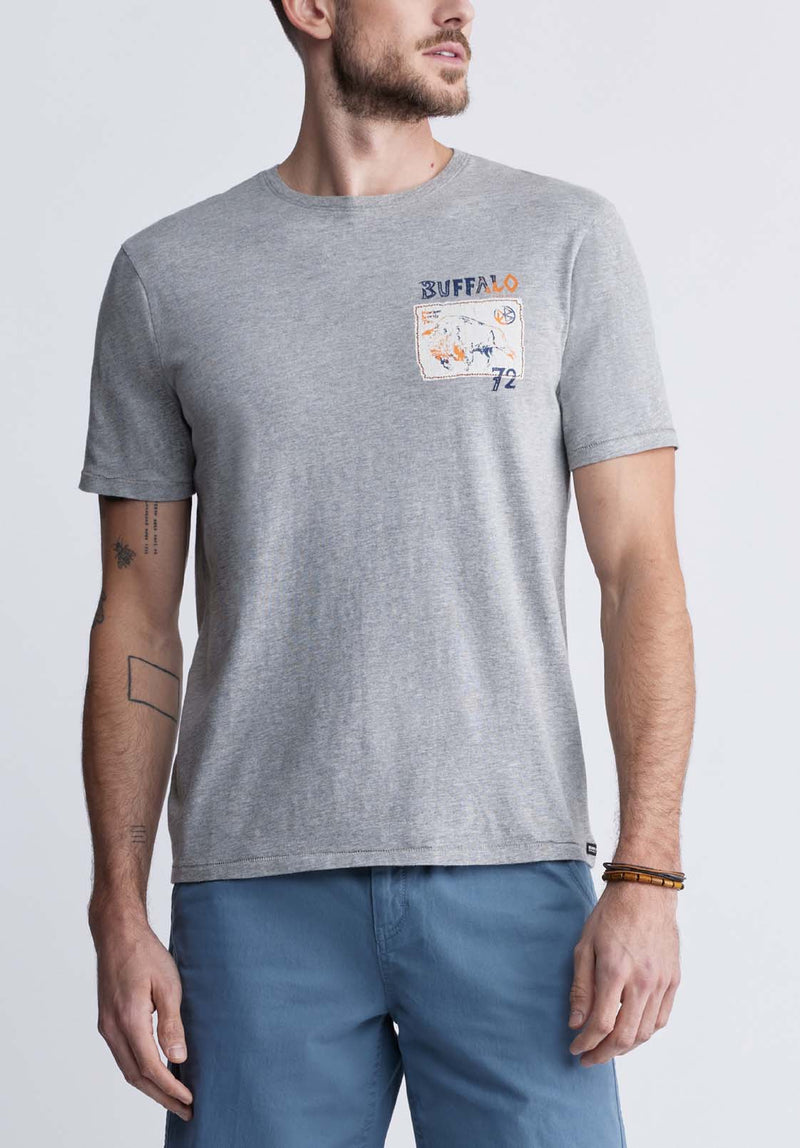 Buffalo David Bitton Tosim Men's Graphic T-shirt in Heather Grey - BM24329 Color HEATHER GREY
