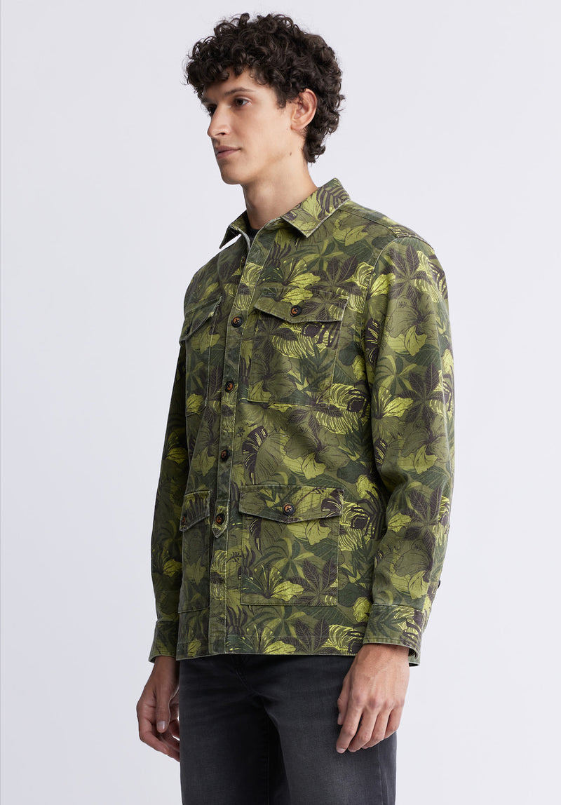 Buffalo David Bitton Jicama Men's Shirt Jacket in Sphagnum Green Print - BM24340 Color SPHAGNUM