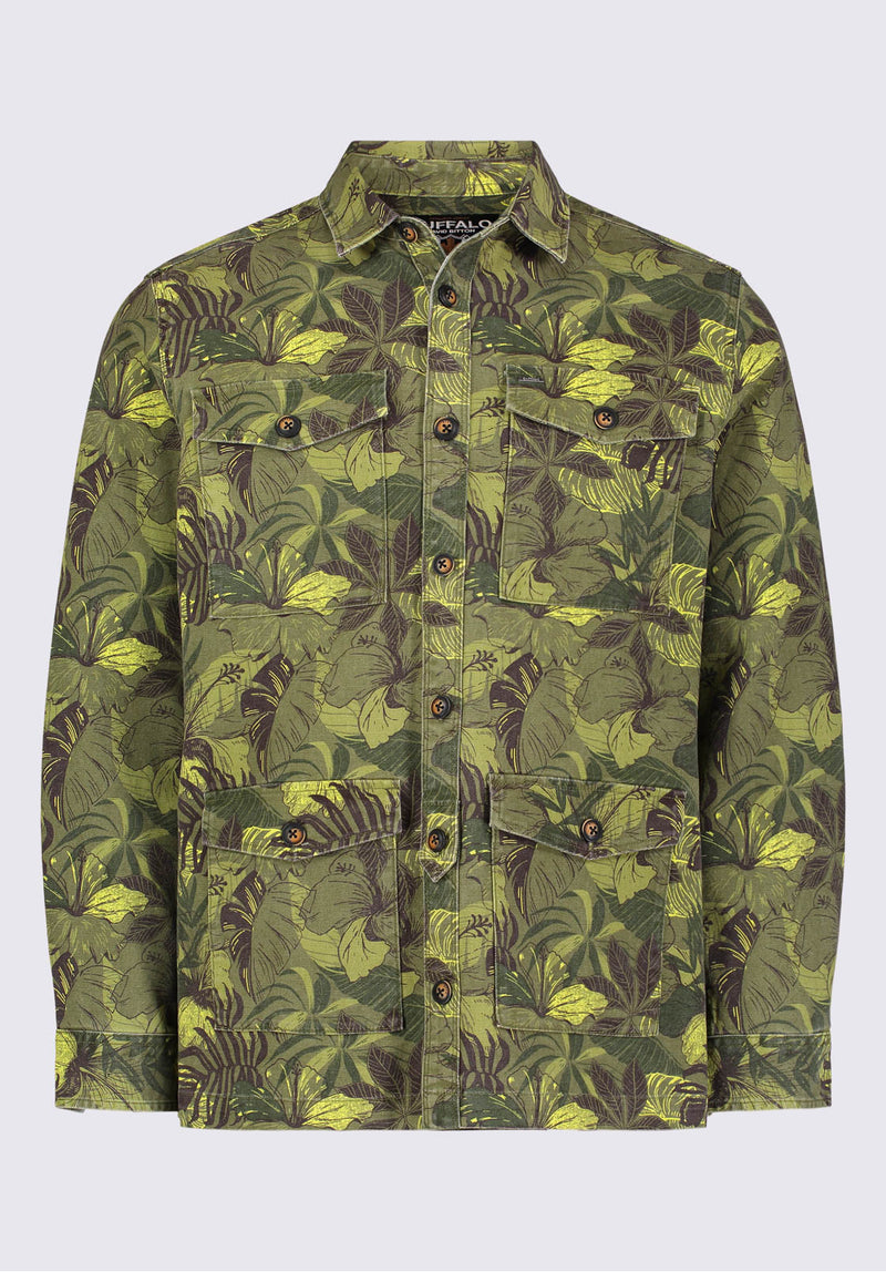 Buffalo David Bitton Jicama Men's Shirt Jacket in Sphagnum Green Print - BM24340 Color 