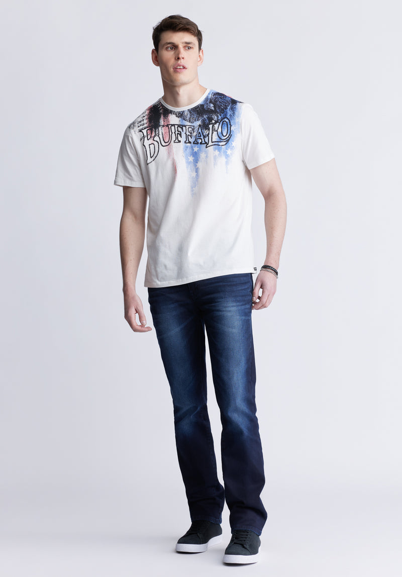 Buffalo David Bitton Tyon Men's Short Sleeve Graphic T-shirt, White - BM24352 Color MILK