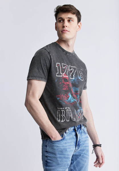 Buffalo David Bitton Tykeim Men's Short Sleeve Graphic T-shirt, Black Vintage - BM24353 Color BLACK