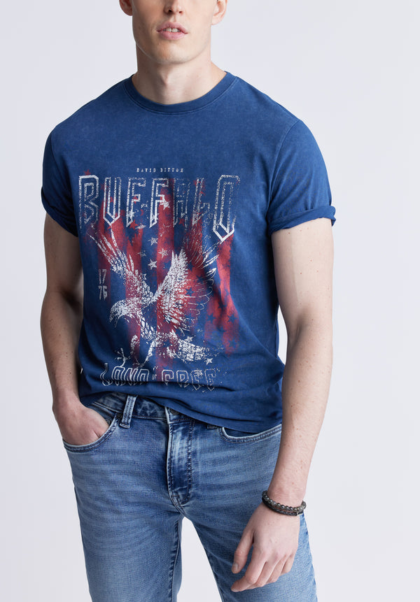Buffalo David Bitton Tyrus Men's Short Sleeve Graphic T-shirt, Blue - BM24355 Color BLUE DEPTHS