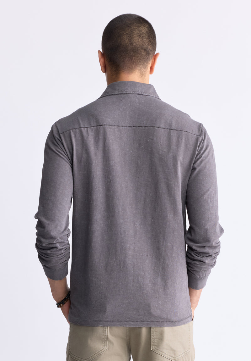 Men's Kimmy Long Sleeve Pocket Polo Shirt - Charcoal - Size L Men's Kimmy Long Sleeve Pocket Polo Shirt - Charcoal - Size L