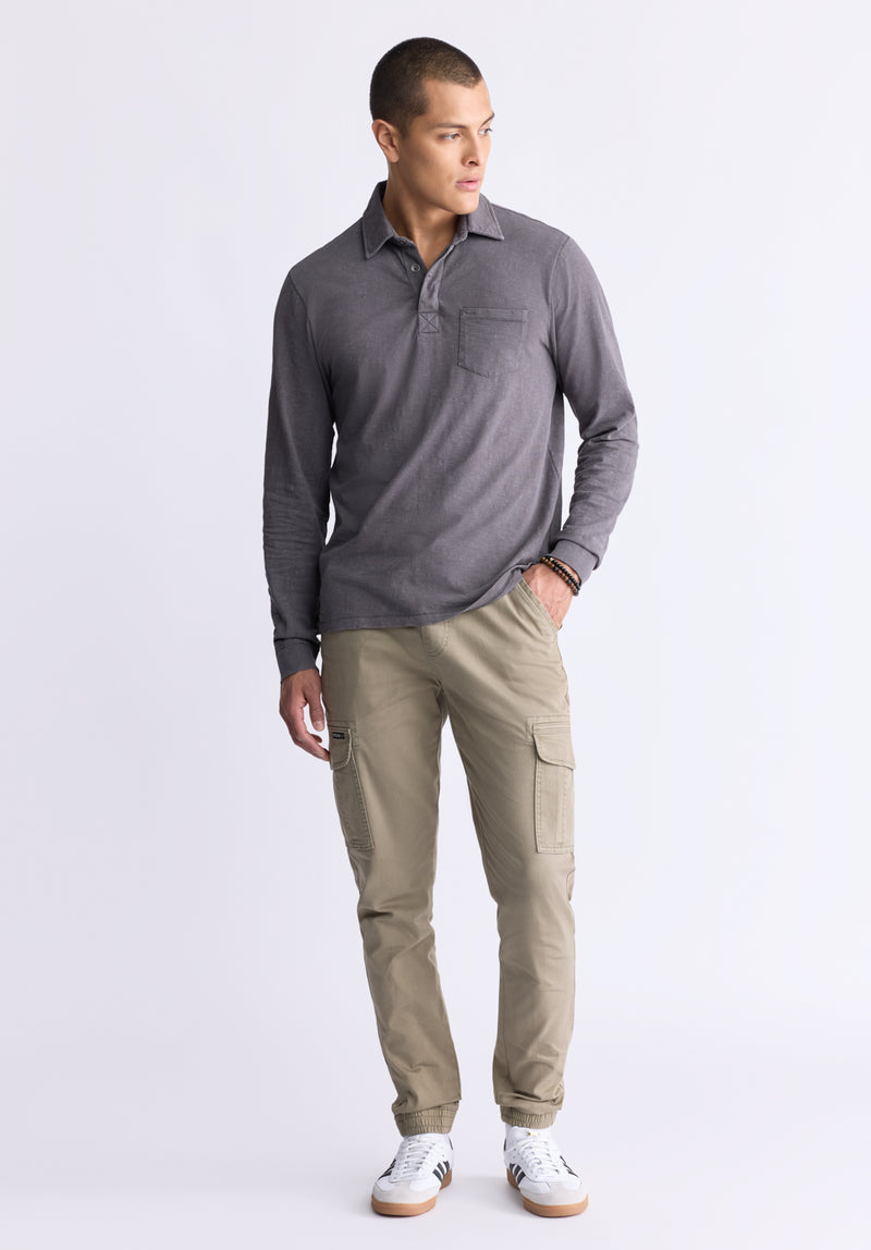 Men's Kimmy Long Sleeve Pocket Polo Shirt - Charcoal - Size L Men's Kimmy Long Sleeve Pocket Polo Shirt - Charcoal - Size L