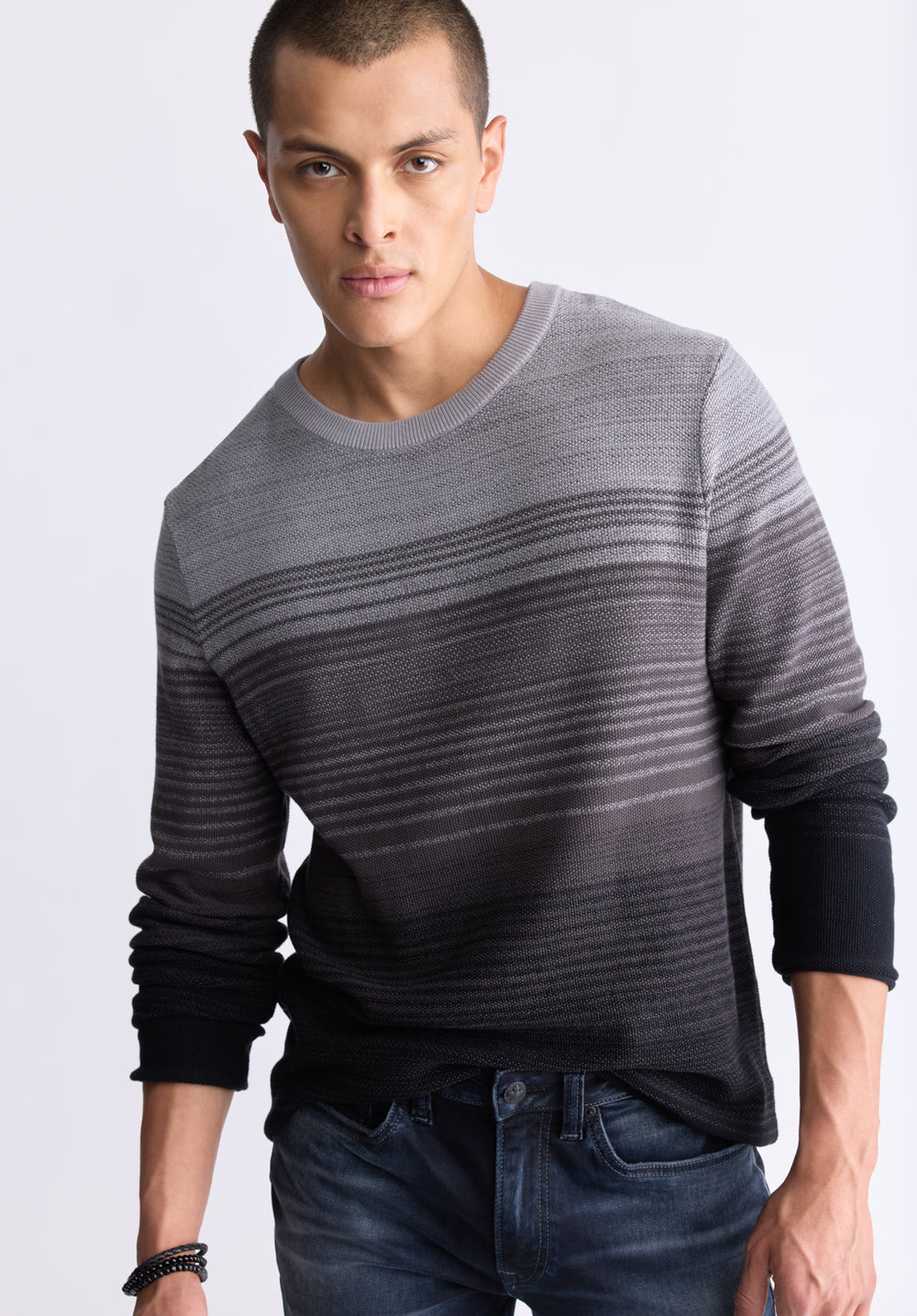 Waldy Men's Gradient Striped Knit Pullover, Charcoal – Buffalo Jeans