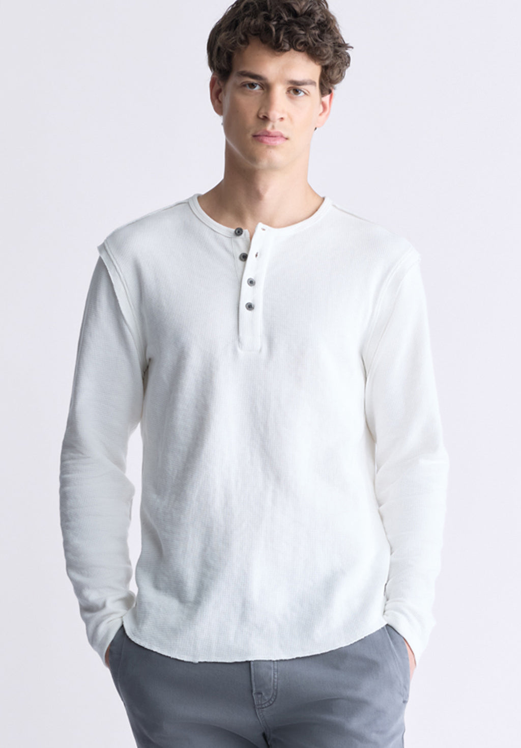 Buffalo David Bitton Men's Long Sleeve Henley Shirt - Cotton Blend With 4-Button Placket