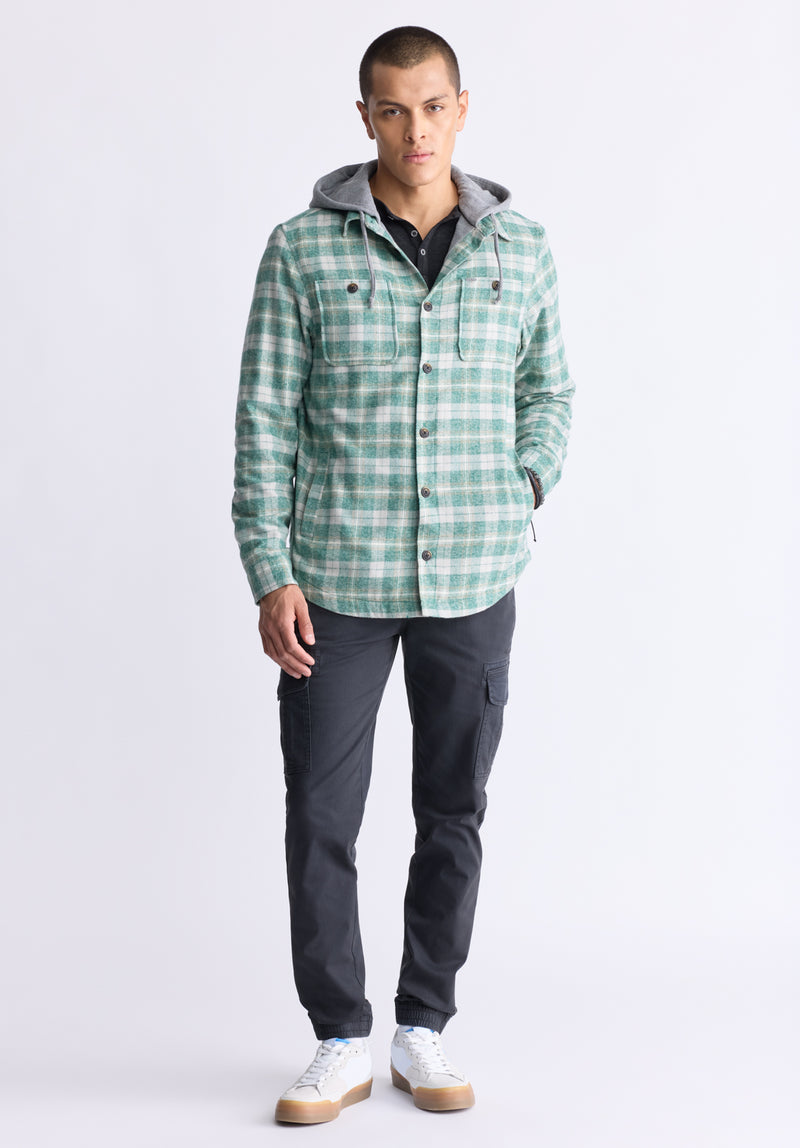Jakeim Men's Plaid Hooded Shacket, Grey Green – Buffalo Jeans