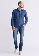 Buffalo David Bitton Sigge Men's Long-Sleeve Blanket Shirt with Chest Pockets, Mirage Blue - BM24460 Color MIRAGE