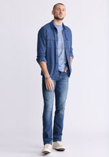 Buffalo David Bitton Sigge Men's Long-Sleeve Blanket Shirt with Chest Pockets, Mirage Blue - BM24460 Color MIRAGE