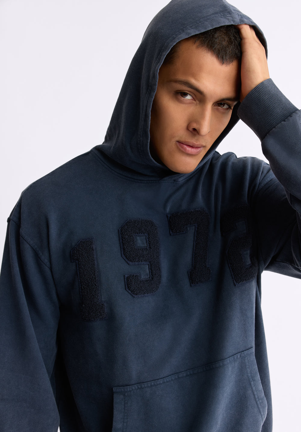 Farhim Men's Hoodie with Textured Appliqué, Midnight blue