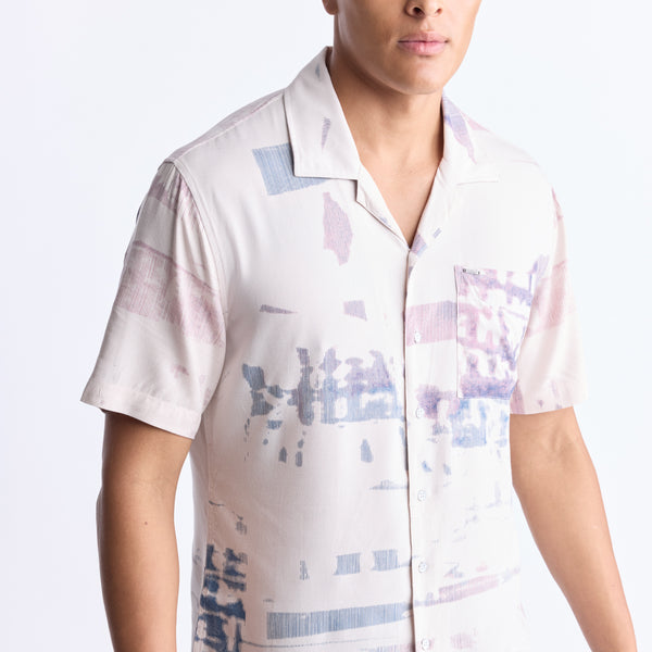 Sabob Men's Abstract Print Short-Sleeve Button-Up Shirt, Moonbeam