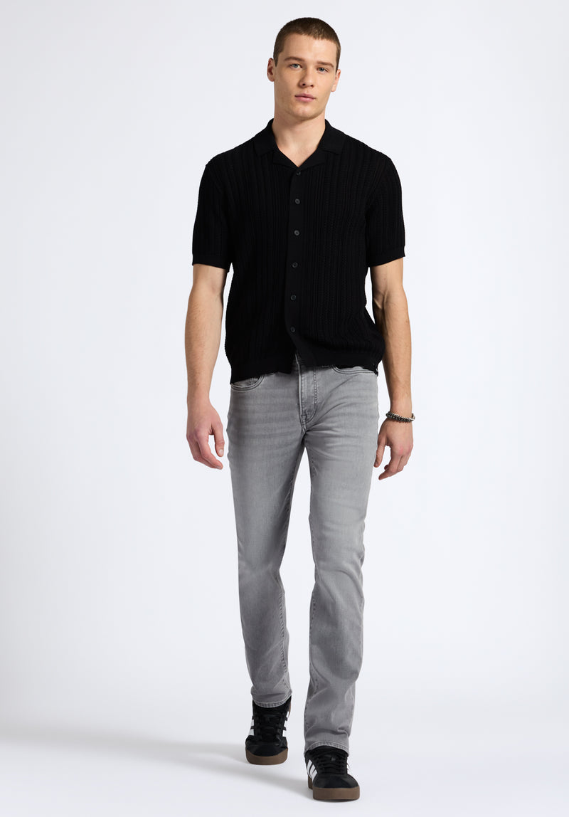 Wasko Men's Cable-Knit Short-Sleeve Button-Up Polo, Black Buffalo Jeans Wasko Men's Cable-Knit Short-Sleeve Button-Up Polo, Black Buffalo Jeans