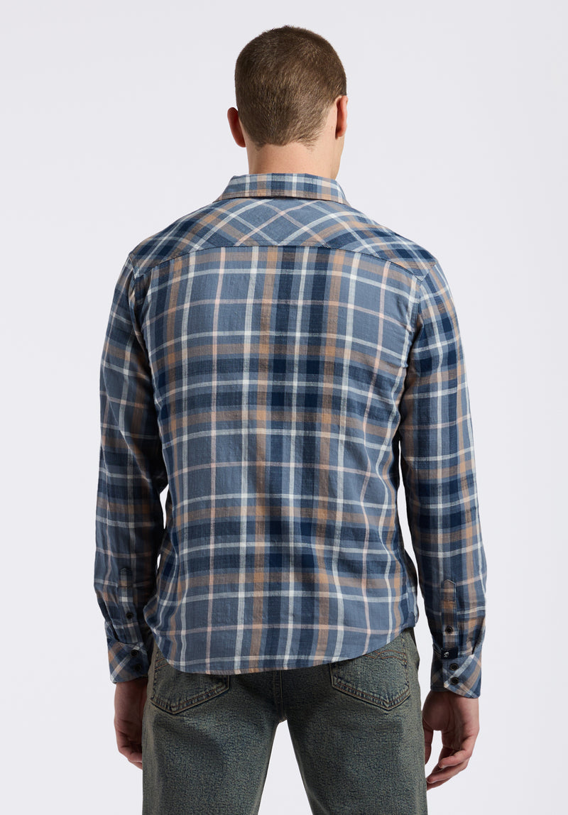 blue plaid dress shirt Adaptive Pale Flannel / Combo Layering Piece with Magnetic Closures Pale Blue Plaid / 3XL spread collar and singe button angled cuffs Additional Styling Buffalo Jeans Men's Sierra Long