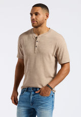 Buffalo Men Tops Beige Knit Knit Short Sleeve Premium Slub Knit Relaxed Fit