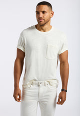 Kander Men's Slub Knit Crew Neck Pocket T-Shirt, Milk - BM24606