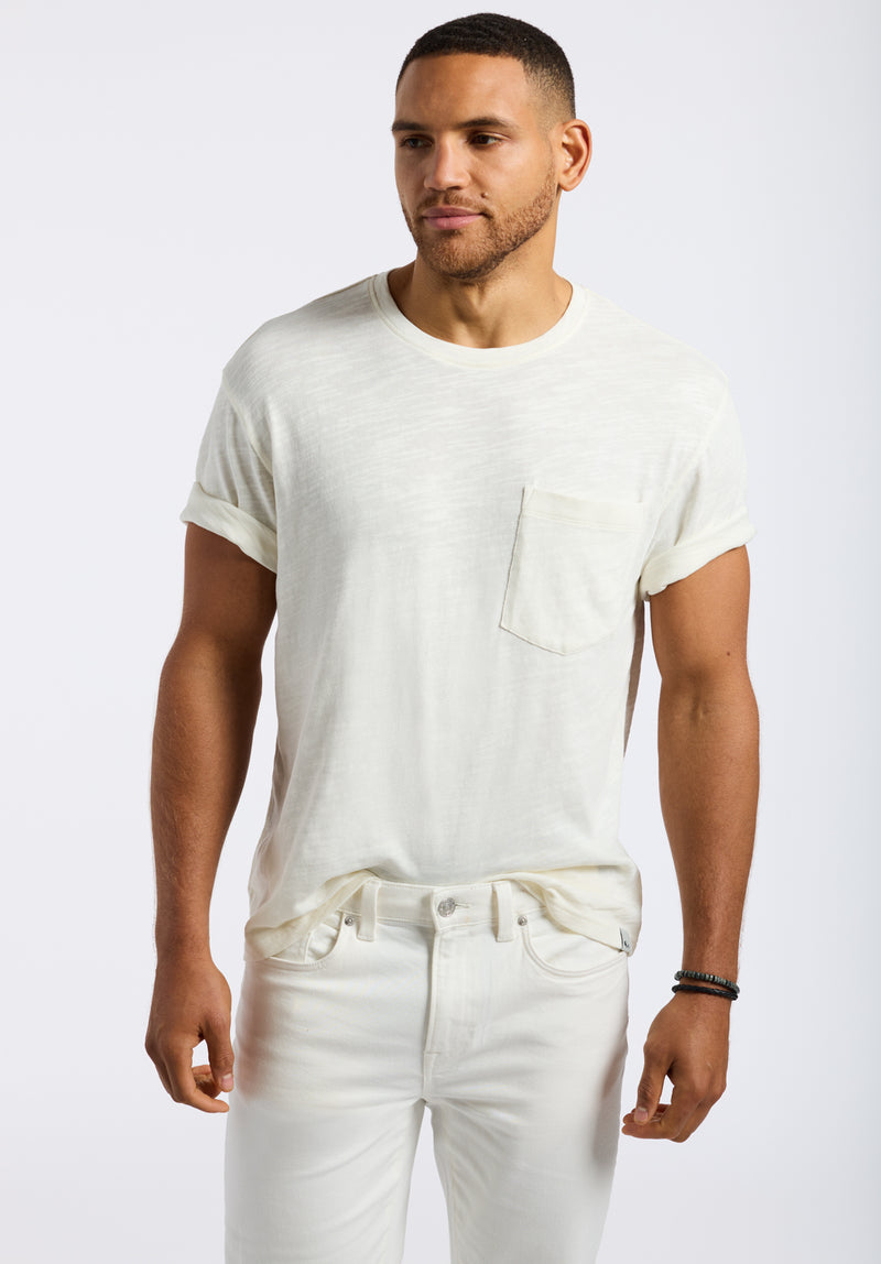Kander Men's Slub Knit Crew Neck Pocket T-Shirt, Milk - BM24606