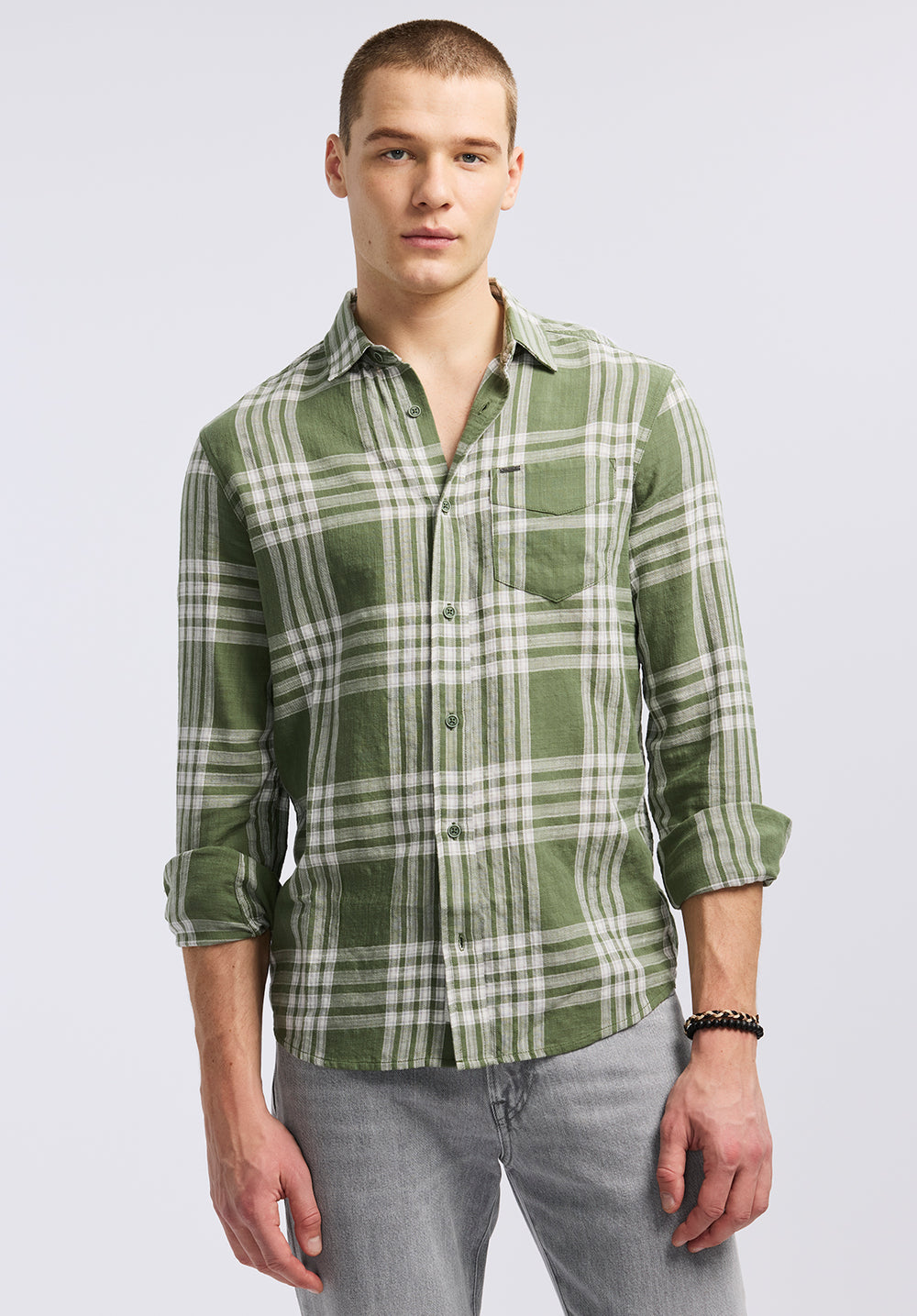 Saroz Men's Plaid Shirt, HEDGE GREEN Buffalo Jeans Saroz Men's Plaid Shirt, HEDGE GREEN Buffalo Jeans