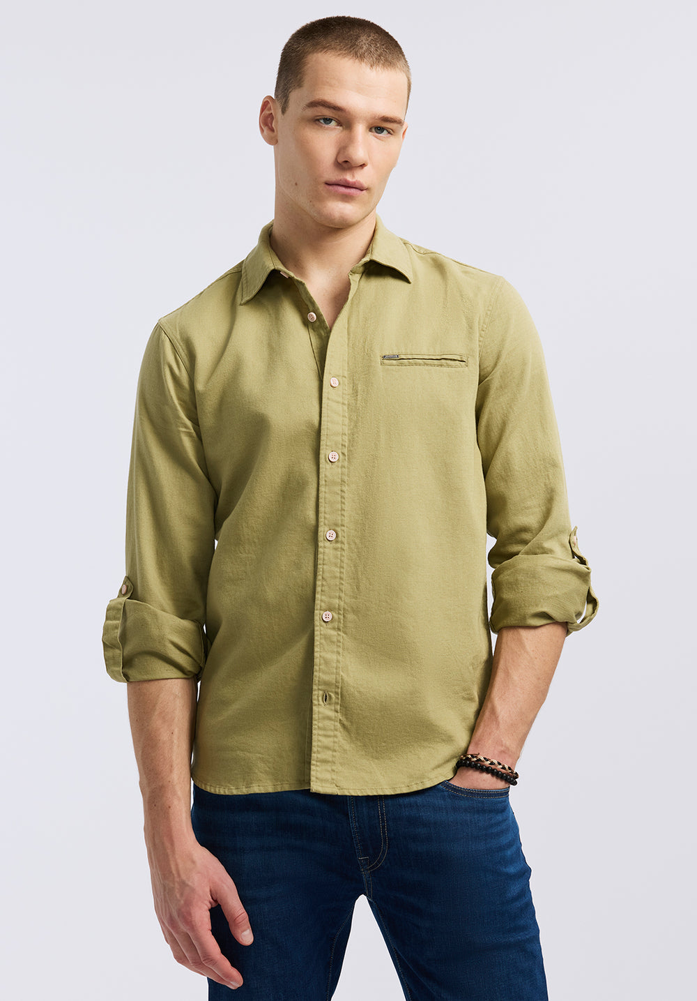 Men's Simbio Long Sleeve Button-Front Shirt - Green Olive