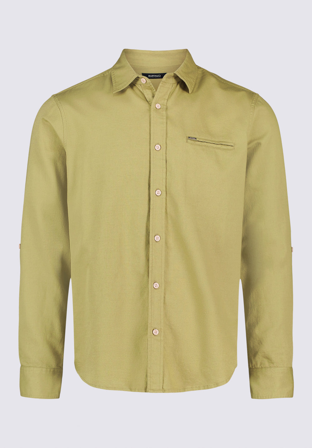 Simbio Men's Long-Sleeve Linen Blend Fitted Shirt, GREEN OLIVE  Buffalo  Jeans
