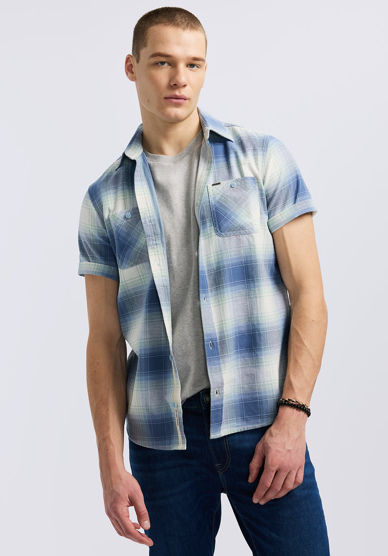 Buffalo Jeans Men's Sagrino Short-Sleeve Plaid Fitted Shirt, Moonlight Blue - Size: M Buffalo Jeans Men's Sagrino Short-Sleeve Plaid Fitted Shirt, Moonlight Blue - Size: M