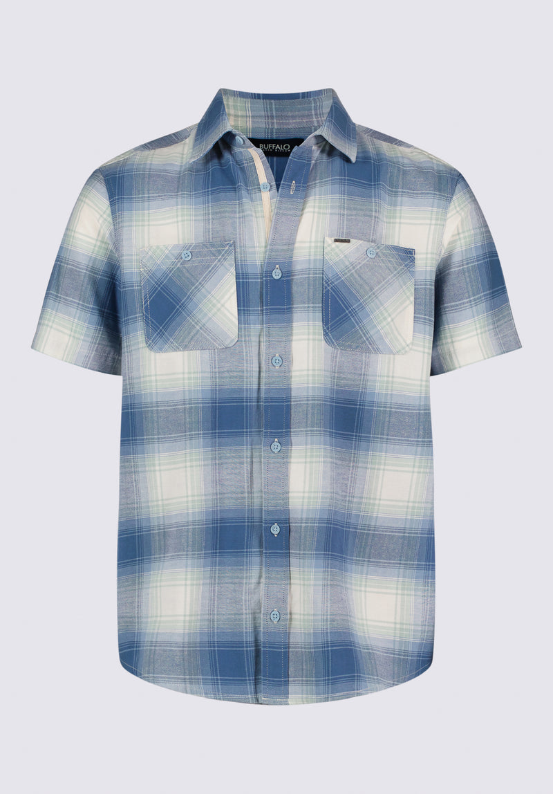 Buffalo David Bitton Men's Sagrino Short Sleeve Plaid Button-Front Shirt - Moonlight Blue Buffalo David Bitton Men's Sagrino Short Sleeve Plaid Button-Front Shirt - Moonlight Blue
