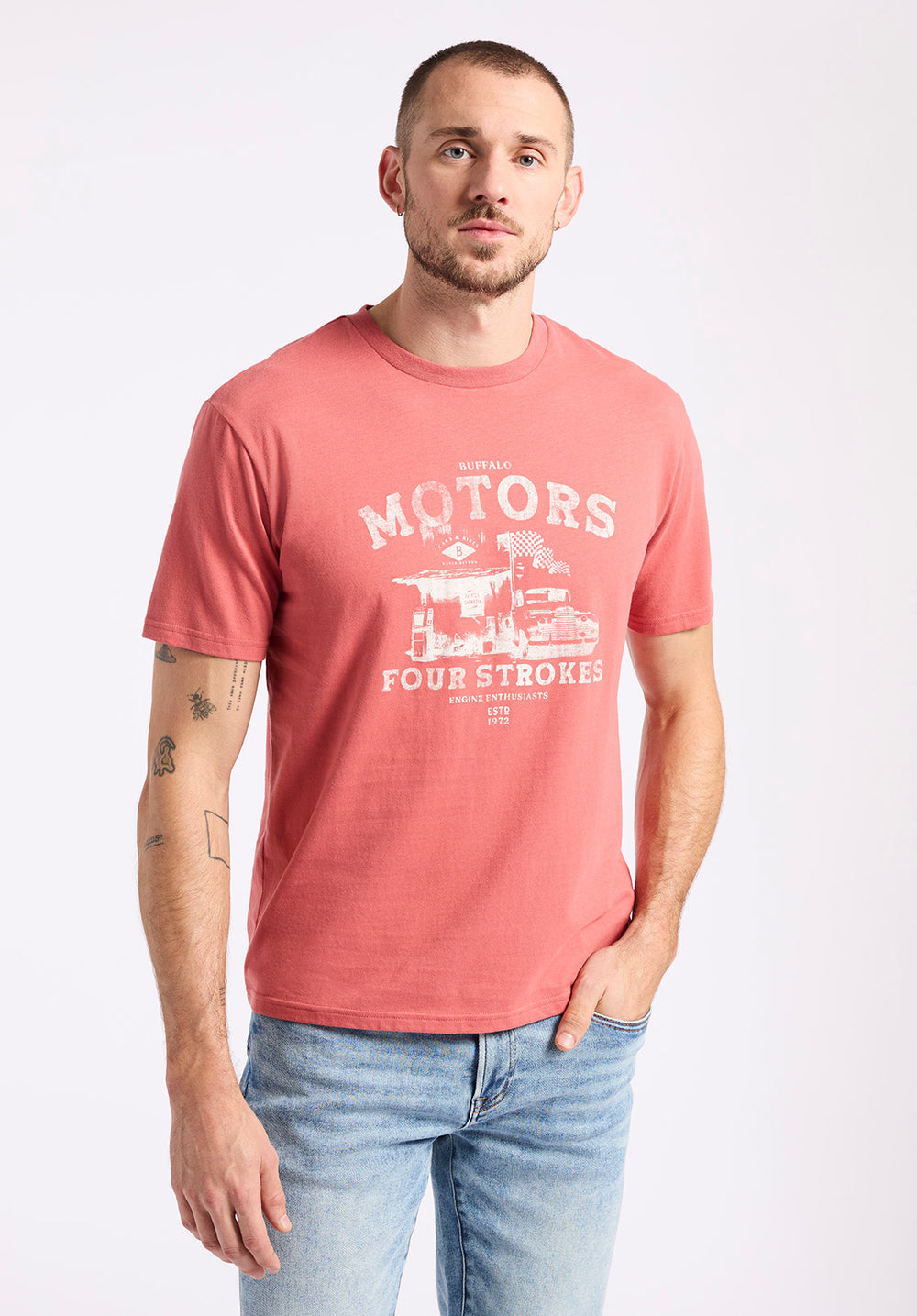 Trokes Men's Graphic T-Shirt with Motors Print, Mineral Red