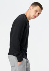 Kandid Men's Long-Sleeve Relaxed Henley Top color BLACK
